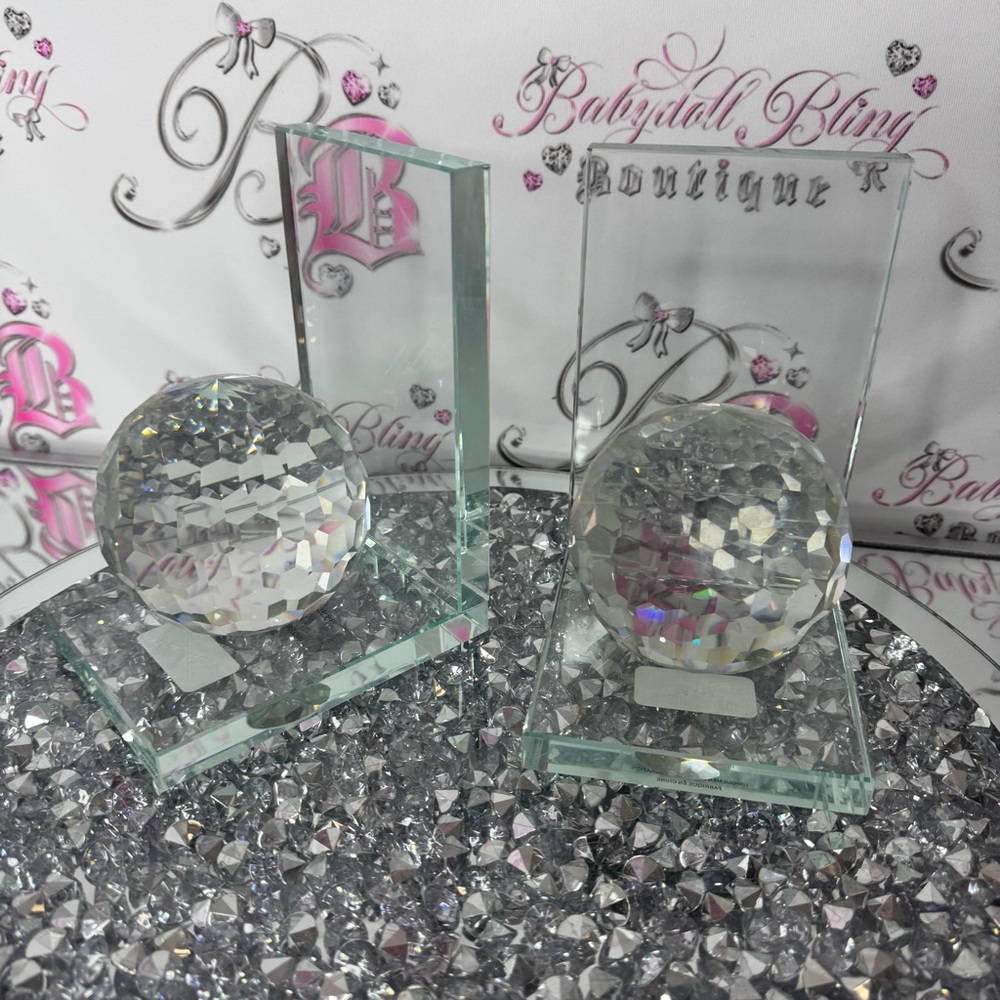 Crystal Ball Bookends crystal globe book shelf end piece decor stunning luxe - Picture 3 of 4
